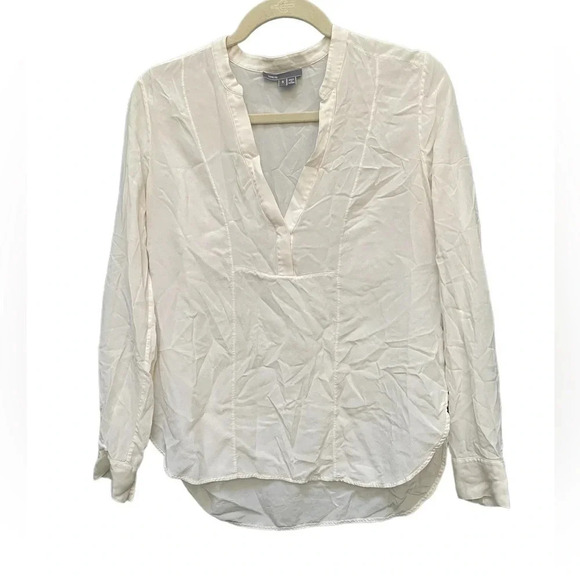 VINCE OFF WHITE SILK SPLIT NECK BLOUSE - Picture 1 of 4